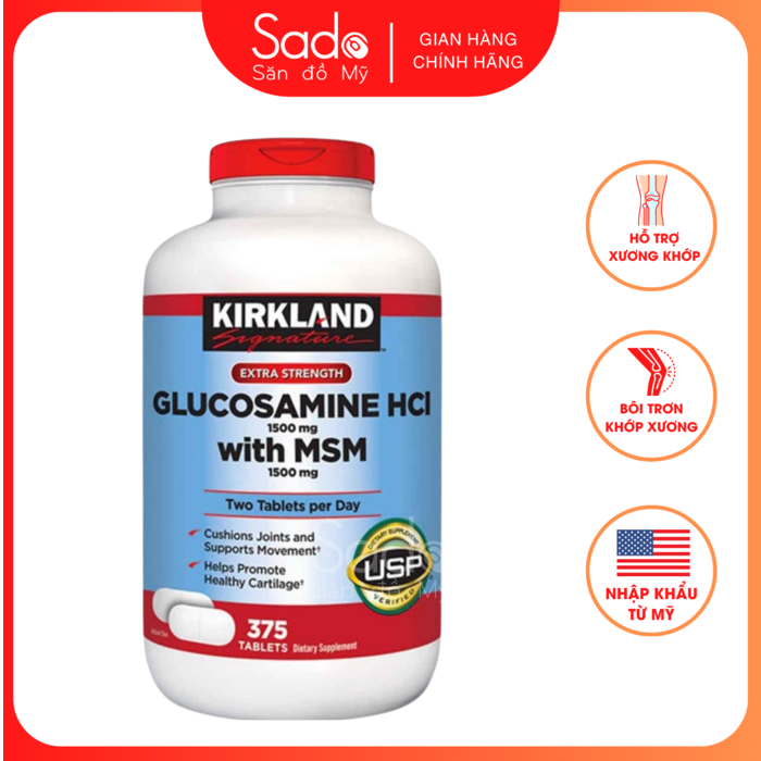 Viên uống bổ khớp của Mỹ Kirkland Signature Glucosamine with MSM 375 viên