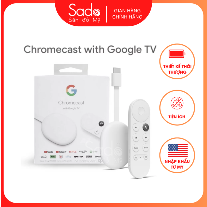 Google Chromecast with Google TV, chất lượng 4K HDR, ra lệnh Tiếng Việt