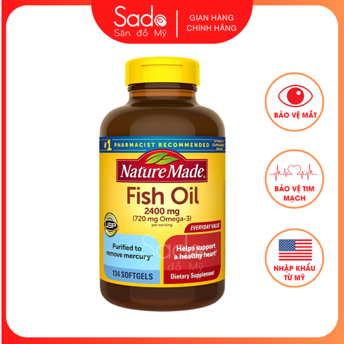 Dầu Cá Nature Made Fish Oil Omega 3 2400mg Hộp 134 Viên