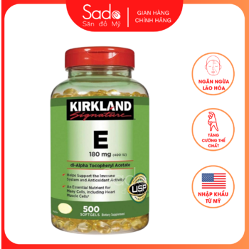 Viên Uống Đẹp Da Bổ Sung Vitamin E Kirkland Signature Vitamin E 180 mg (Hộp 500 viên)