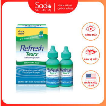 Thuốc nhỏ làm trơn mắt Refresh Tears 0.5% giảm kích ứng mắt, khô mắt lọ 15ml ( pack 2 )