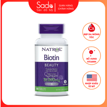 Viên ngậm Natrol Biotin - Cải thiện sức khỏe và làm đẹp tóc, móng và da 10000mcg